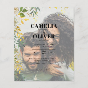 Flyer INVITACIÓN DE BODA DE FOTOGRAFÍA Greenery Gold Lea