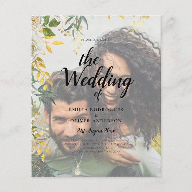Flyer INVITACIÓN DE BODA DE FOTOGRAFÍA Greenery Gold Lea (Frente)