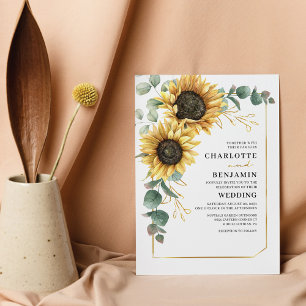 Flyer Invitación de boda de girasol eucalipto económico