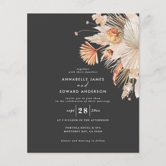 Flyer invitación de boda de hierba de pampas bohemio eco (Frente)