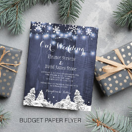 Flyer Invitación de boda de invierno con copos de nieve 