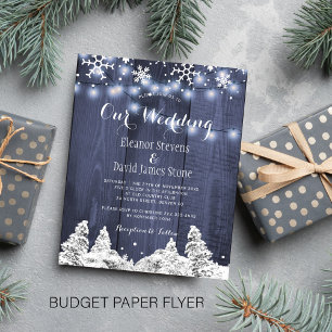 Flyer Invitación de boda de invierno con copos de nieve