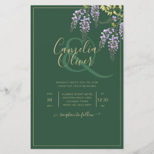 Flyer Invitación de boda de LeahG Green Purple WISTERIA