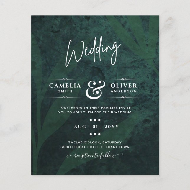 Flyer Invitación de boda de LeahG verde esmeralda con ho (Frente)