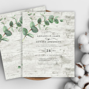 Flyer invitación de boda de madera blanca de eucalipto d