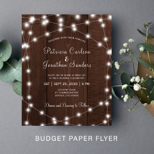 Flyer Invitación de boda de madera con luces rústicas ec