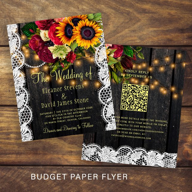 Flyer Invitación de boda de madera floral rústica con có (Subido por el creador)