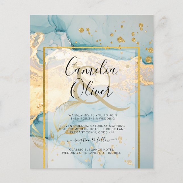 Flyer Invitación de Boda de Oro de Vidrio de Mar Hermoso (Frente)