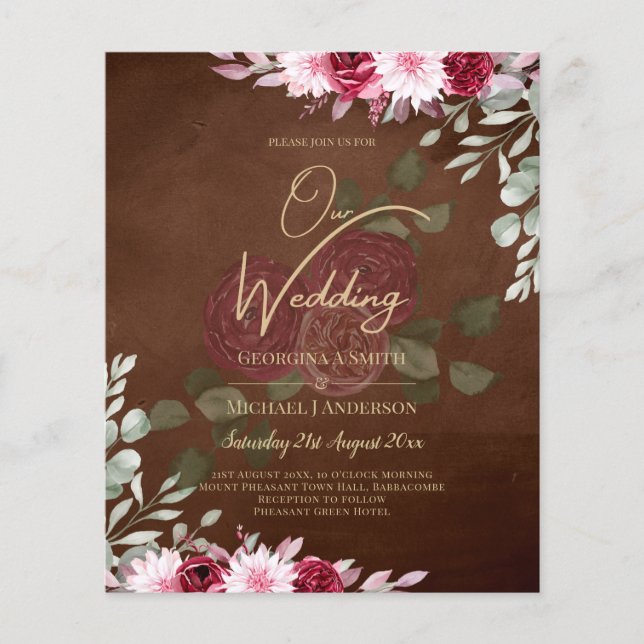 Flyer Invitación de boda de otoño e invierno con flores  (Frente)