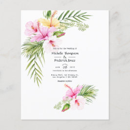 Flyer Invitación de boda de playa floral tropical con ac