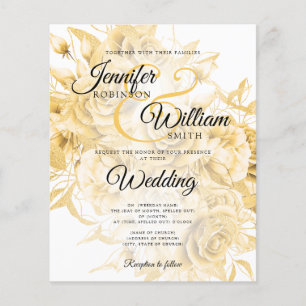 Flyer Invitación de boda de presupuesto floral negro y d