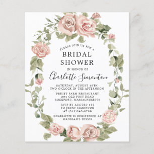 Flyer Invitación de boda de Presupuesto Rosa Floral Rosa