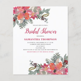 Flyer Invitación de boda de shower floral roja de presup