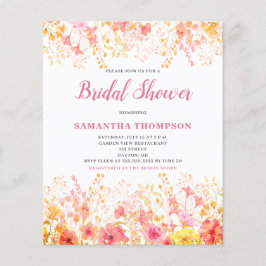 Flyer Invitación de boda de shower floral rosa Presupues