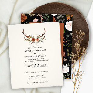 Flyer Invitación de boda de terracota floral con ciervo