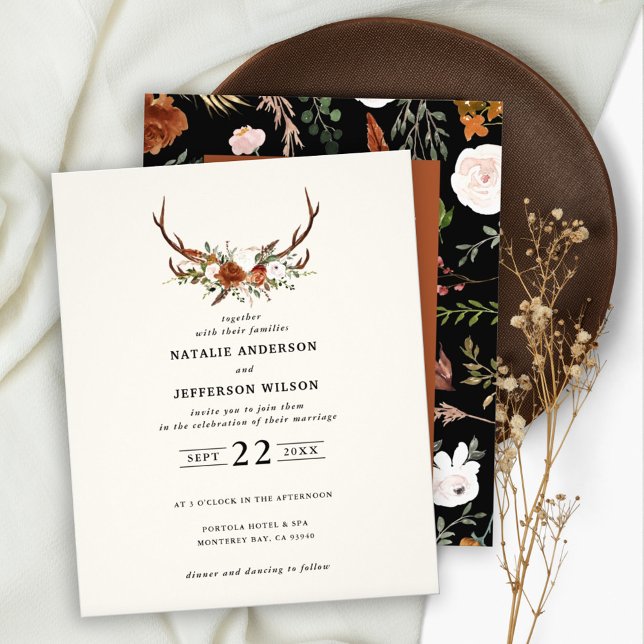 Flyer Invitación de boda de terracota floral con ciervo  (Subido por el creador)