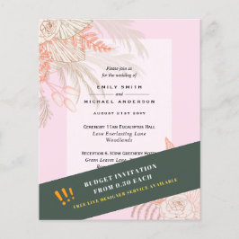 Flyer Invitación de boda de terracota rosa con hierba de