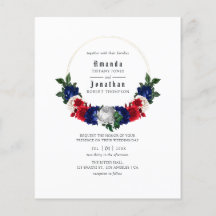 Invitación de boda del 4 de julio roja, blanca y a