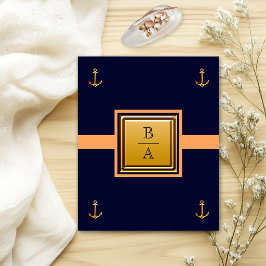 Flyer Invitación de boda económica azul naranja náutica