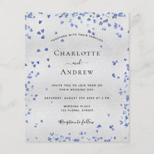 Flyer Invitación de boda económica corazones azul marino