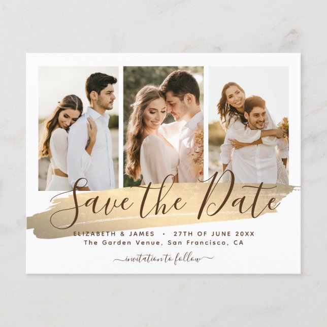 Flyer Invitación de boda elegante dorada para guardar la (Frente)