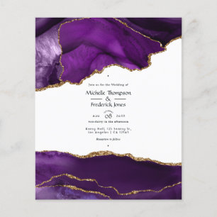 Flyer Invitación de boda en ágata dorada y púrpura