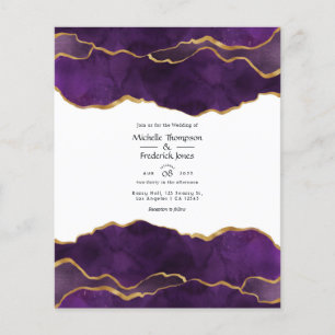 Flyer Invitación de boda en ágata dorada y púrpura