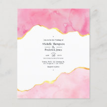 Invitación de boda en ágata rosa y dorada