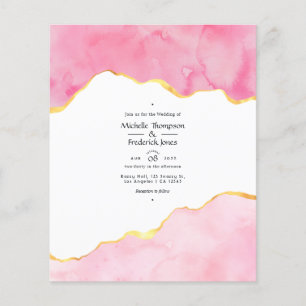 Flyer Invitación de boda en ágata rosa y dorada