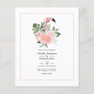 Flyer Invitación de boda Exótica de Flamenco Rosa Tropic