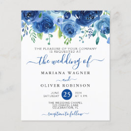 Flyer Invitación de boda floral azul marino económica
