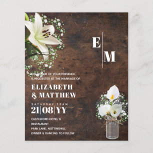 Flyer Invitación de Boda Floral con Calas Rústicas LeahG