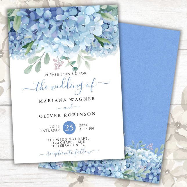 Flyer Invitación de boda floral con hortensias azules ec (Subido por el creador)