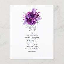 Invitación de boda floral de acuarela ciruela y az