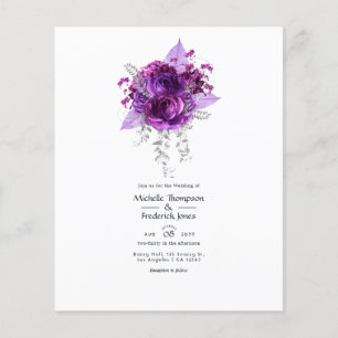 Flyer Invitación de boda floral de acuarela ciruela y az