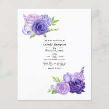 Invitación de boda floral de acuarela violeta ultr