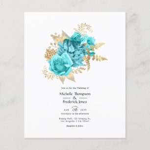 Flyer Invitación de boda floral de Aqua y oro