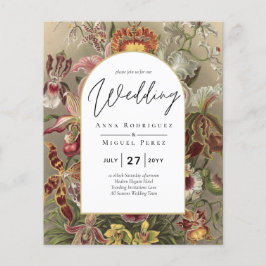 Flyer Invitación de boda floral de Burdeos botánica vint