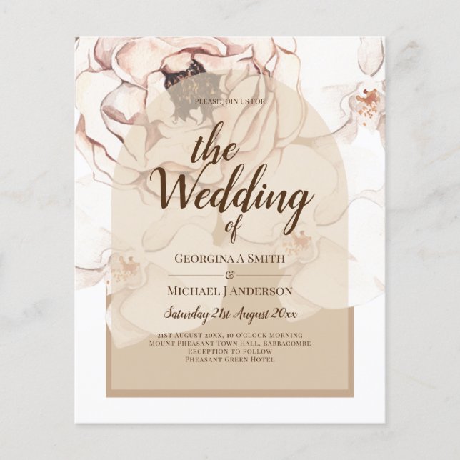 Flyer Invitación de boda floral de champán rosa LeahG Bl (Frente)