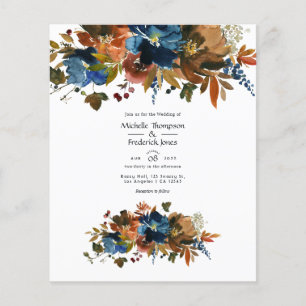 Flyer Invitación de boda floral de jengibre y azul marin