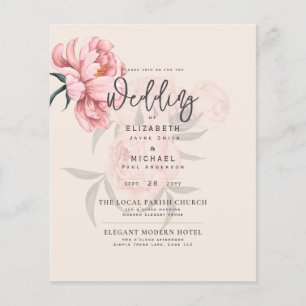 Flyer Invitación de Boda Floral de Peonías Rosadas Moder