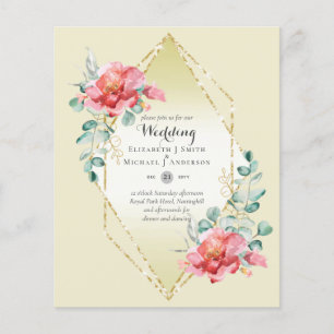 Flyer Invitación de Boda Floral de Rosa Roja con el Pres