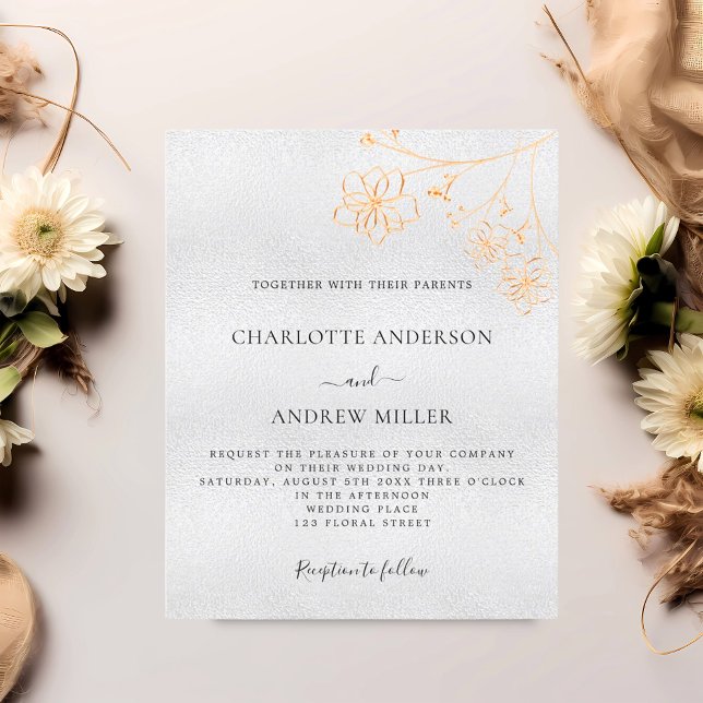 Flyer Invitación de boda floral dorada plateada económic (Subido por el creador)