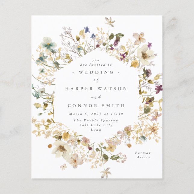 Flyer Invitación de boda floral elegante de flores silve (Frente)