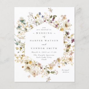 Flyer Invitación de boda floral elegante de flores silve