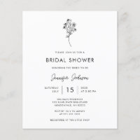 Invitación de boda floral en blanco y negro con pr