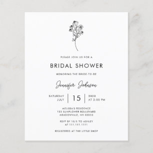 Flyer Invitación de boda floral en blanco y negro con pr