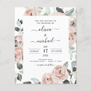 Flyer Invitación de boda floral esmeralda económica