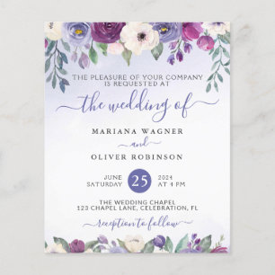 Flyer Invitación de boda floral fucsia pervinca presupue