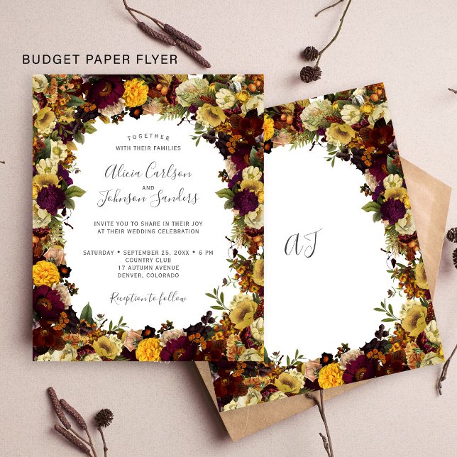 Flyer Invitación de boda floral otoñal de presupuesto (Subido por el creador)